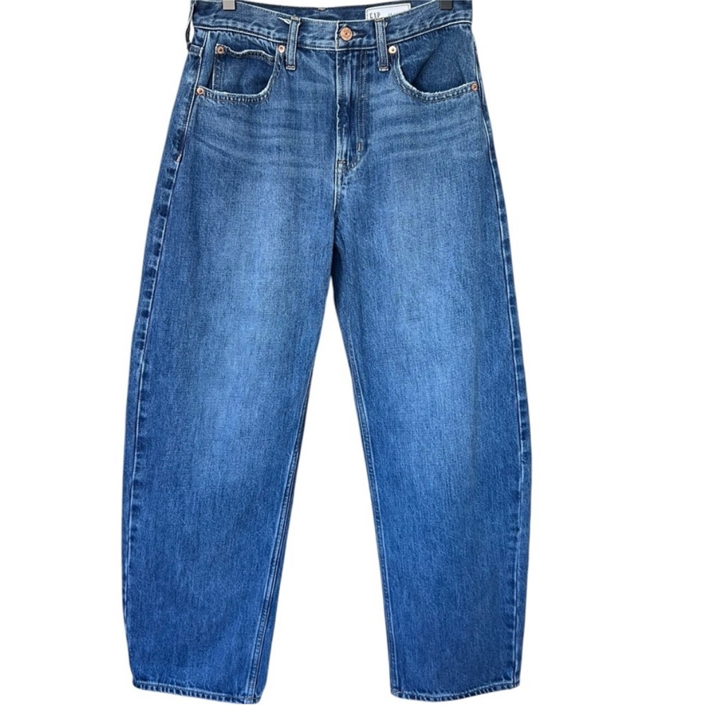 Gap High Rise Barrel Cotton Jeans Medium Indigo Wash Size 28/6R